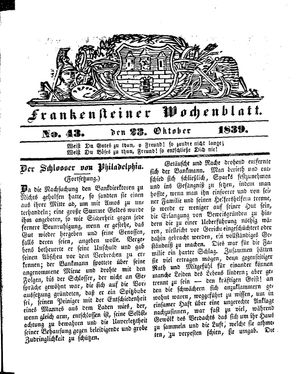 Frankensteiner Wochenblatt vom 23.10.1839