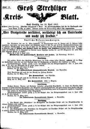 Groß-Strehlitzer Kreisblatt on Apr 16, 1915