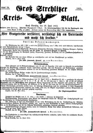 Groß-Strehlitzer Kreisblatt vom 18.06.1915