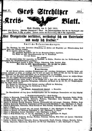 Groß-Strehlitzer Kreisblatt vom 09.07.1915