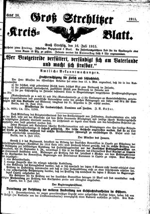 Groß-Strehlitzer Kreisblatt on Jul 16, 1915