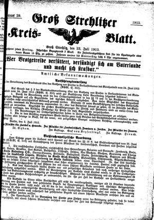 Groß-Strehlitzer Kreisblatt vom 23.07.1915