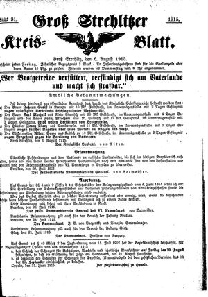 Groß-Strehlitzer Kreisblatt vom 06.08.1915
