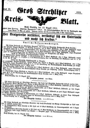 Groß-Strehlitzer Kreisblatt vom 13.08.1915