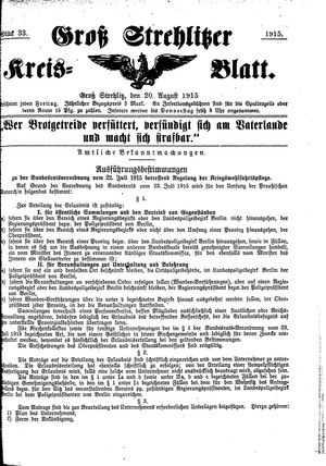 Groß-Strehlitzer Kreisblatt vom 20.08.1915