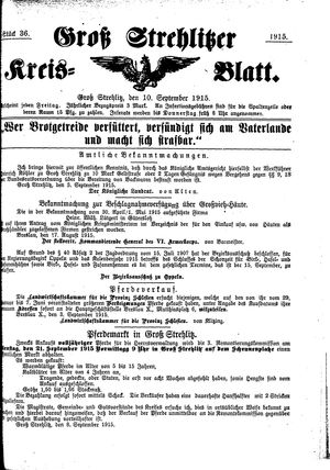 Groß-Strehlitzer Kreisblatt vom 10.09.1915