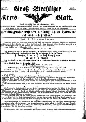 Groß-Strehlitzer Kreisblatt vom 17.09.1915