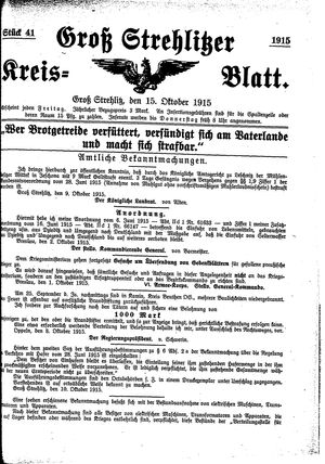 Groß-Strehlitzer Kreisblatt vom 15.10.1915