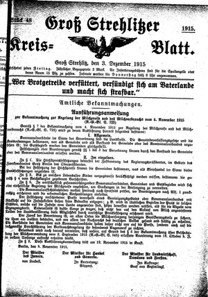Groß-Strehlitzer Kreisblatt vom 03.12.1915