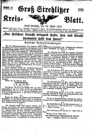 Groß-Strehlitzer Kreisblatt vom 26.04.1918