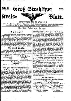 Groß-Strehlitzer Kreisblatt on May 24, 1918