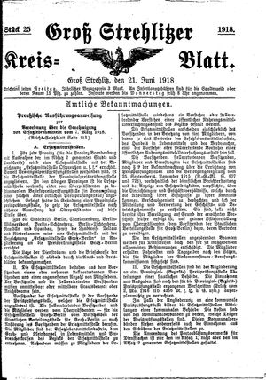 Groß-Strehlitzer Kreisblatt vom 21.06.1918