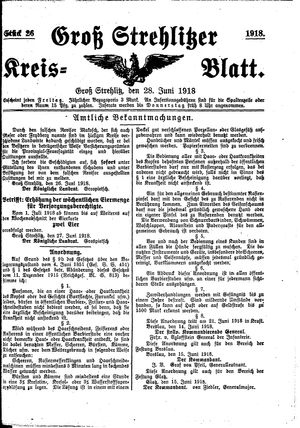 Groß-Strehlitzer Kreisblatt vom 28.06.1918