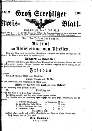 Groß-Strehlitzer Kreisblatt vom 05.07.1918