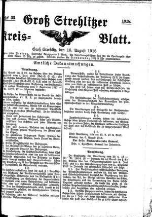 Groß-Strehlitzer Kreisblatt vom 16.08.1918
