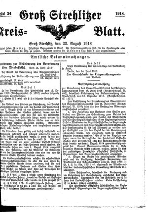 Groß-Strehlitzer Kreisblatt vom 23.08.1918