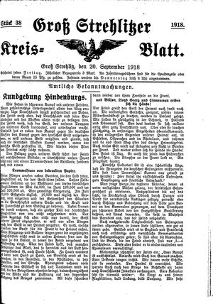 Groß-Strehlitzer Kreisblatt vom 20.09.1918