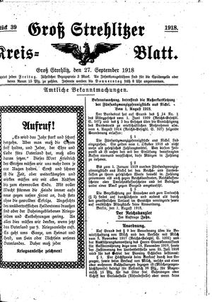 Groß-Strehlitzer Kreisblatt vom 27.09.1918