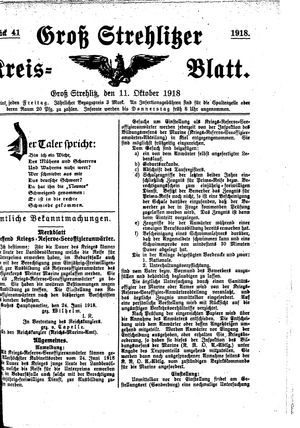 Groß-Strehlitzer Kreisblatt vom 11.10.1918