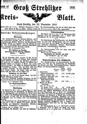 Groß-Strehlitzer Kreisblatt vom 22.11.1918