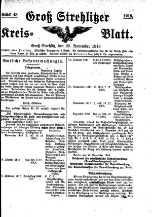 Groß-Strehlitzer Kreisblatt vom 29.11.1918