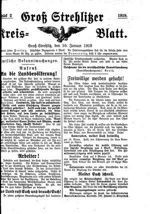 Groß-Strehlitzer Kreisblatt on Jan 10, 1919