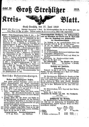 Groß-Strehlitzer Kreisblatt vom 27.06.1919