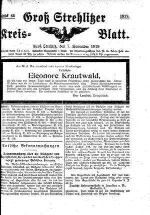Groß-Strehlitzer Kreisblatt on Nov 7, 1919