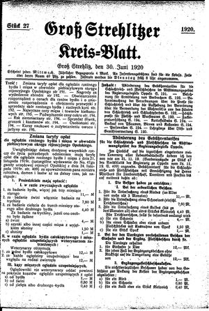 Groß-Strehlitzer Kreisblatt on Jun 30, 1920