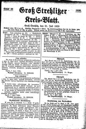 Groß-Strehlitzer Kreisblatt on Jul 21, 1920