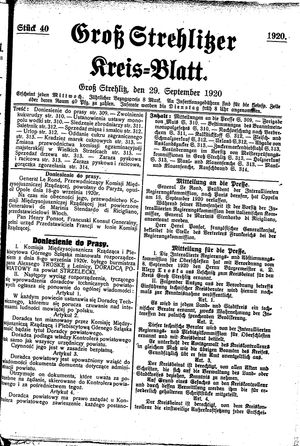 Groß-Strehlitzer Kreisblatt vom 29.09.1920