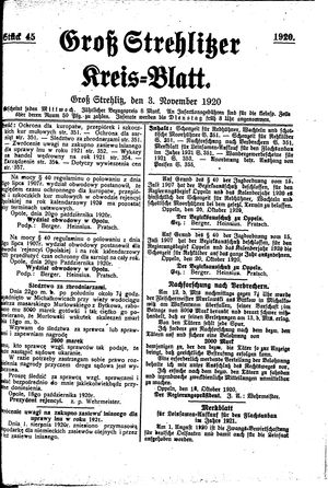 Groß-Strehlitzer Kreisblatt vom 03.11.1920