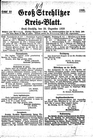 Groß-Strehlitzer Kreisblatt vom 29.12.1920