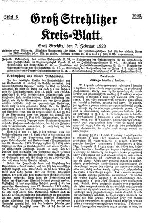 Groß-Strehlitzer Kreisblatt on Feb 7, 1923