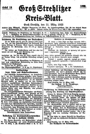 Groß-Strehlitzer Kreisblatt vom 21.03.1923