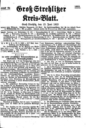 Groß-Strehlitzer Kreisblatt vom 13.06.1923