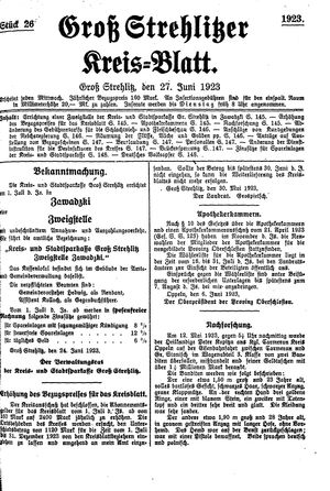 Groß-Strehlitzer Kreisblatt vom 27.06.1923