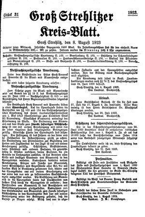 Groß-Strehlitzer Kreisblatt vom 08.08.1923