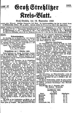 Groß-Strehlitzer Kreisblatt vom 19.09.1923