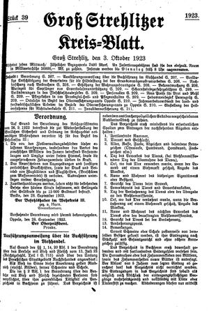 Groß-Strehlitzer Kreisblatt vom 03.10.1923