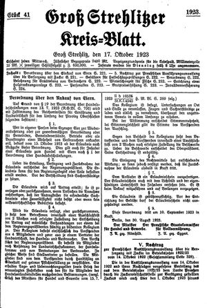 Groß-Strehlitzer Kreisblatt on Oct 17, 1923