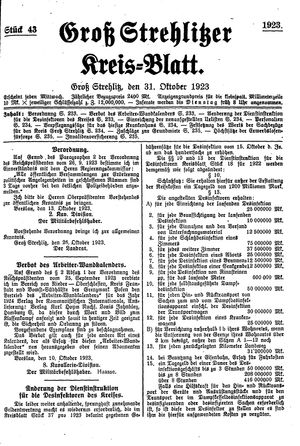 Groß-Strehlitzer Kreisblatt vom 31.10.1923