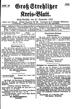 Groß-Strehlitzer Kreisblatt on Nov 21, 1923