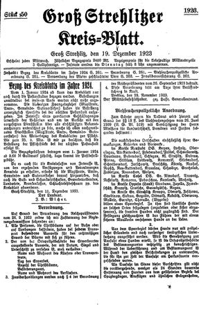 Groß-Strehlitzer Kreisblatt vom 19.12.1923