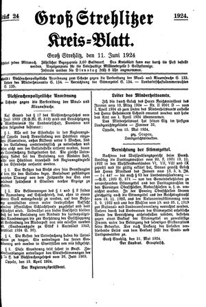 Groß-Strehlitzer Kreisblatt on Jun 11, 1924