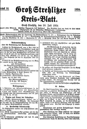 Groß-Strehlitzer Kreisblatt on Jul 30, 1924