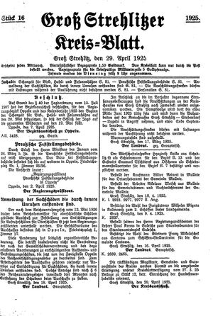 Groß-Strehlitzer Kreisblatt on Apr 29, 1925