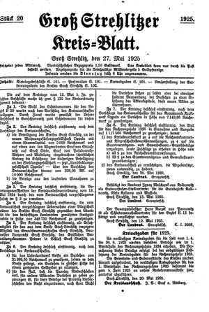 Groß-Strehlitzer Kreisblatt vom 27.05.1925