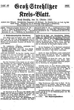 Groß-Strehlitzer Kreisblatt on Oct 14, 1925