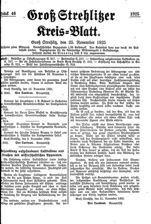 Groß-Strehlitzer Kreisblatt vom 25.11.1925